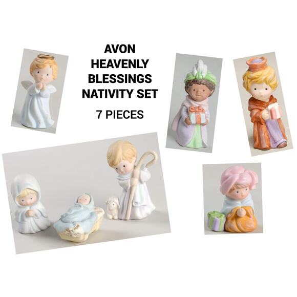 Avon Heavenly Blessings Vintage Nativity Set 7 pcs Holy Family Angel 3 Wisemen - Picture 1 of 11